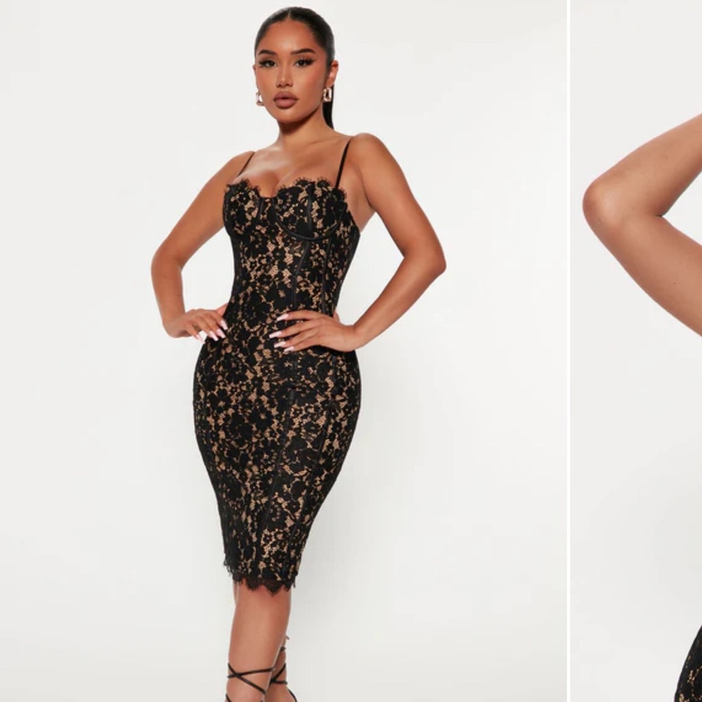 Black lace midi dress